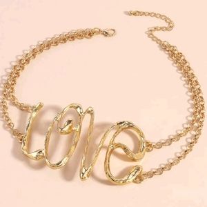 LOVE Goldtone Choker Chain Necklace